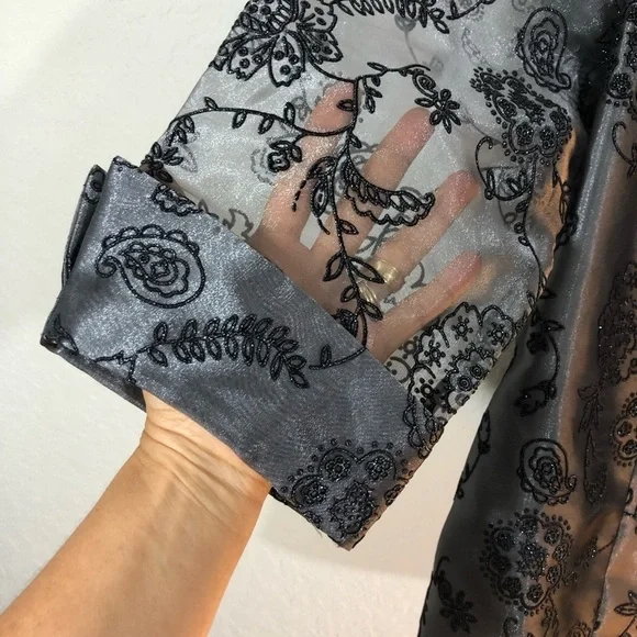 R&M RICHARDS Gunmetal Embroidered Floral Duster Jacket organza style 18 - Picture 4 of 16